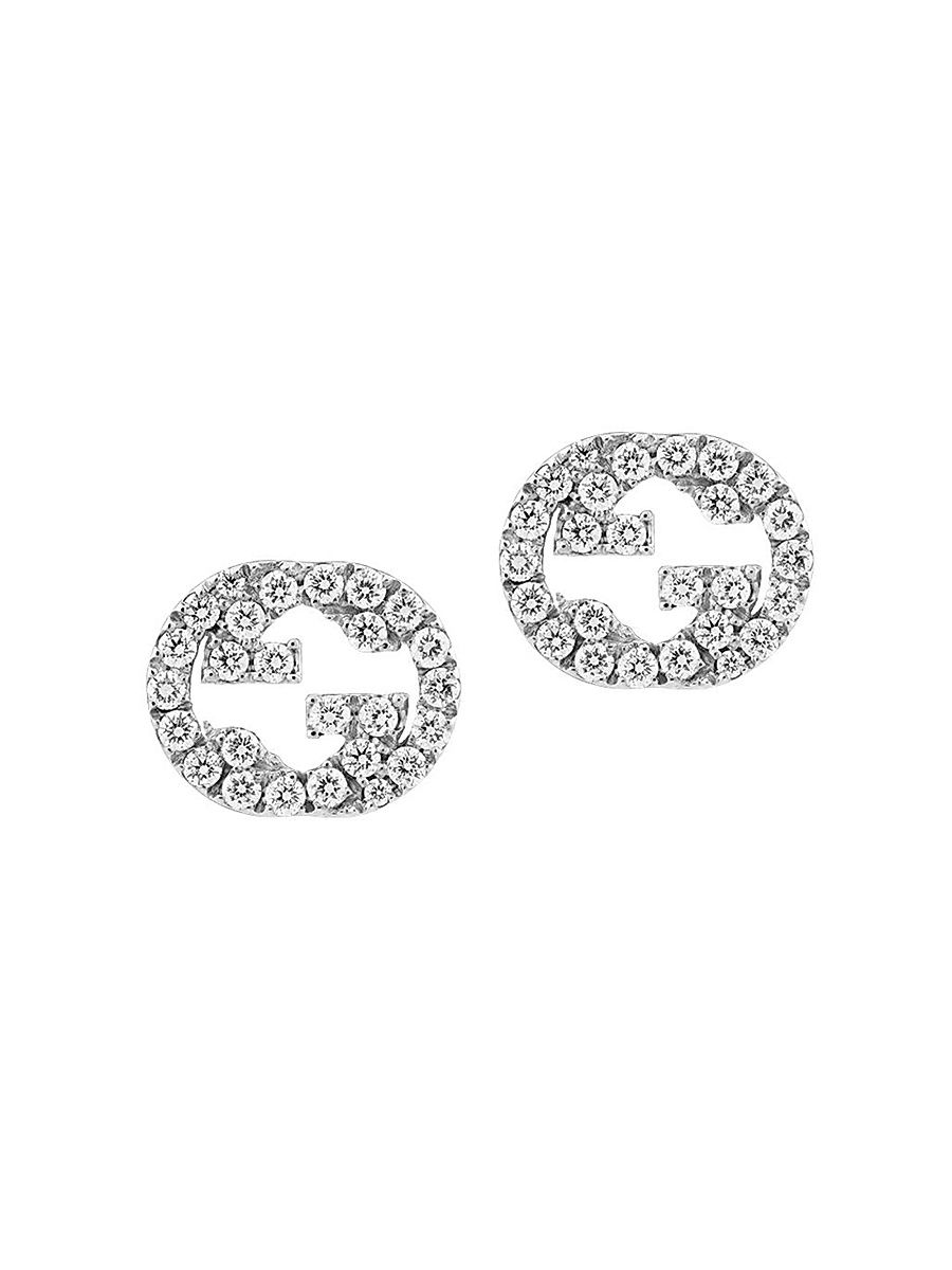 Women's Interlocking G 18K White Gold & 0.38 TCW Diamond Stud Earrings - White Gold