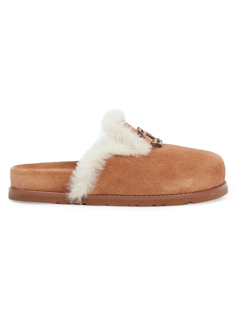 Women's Mila Shearling-Trimmed Suede Slippers - Chestnut - Size 11