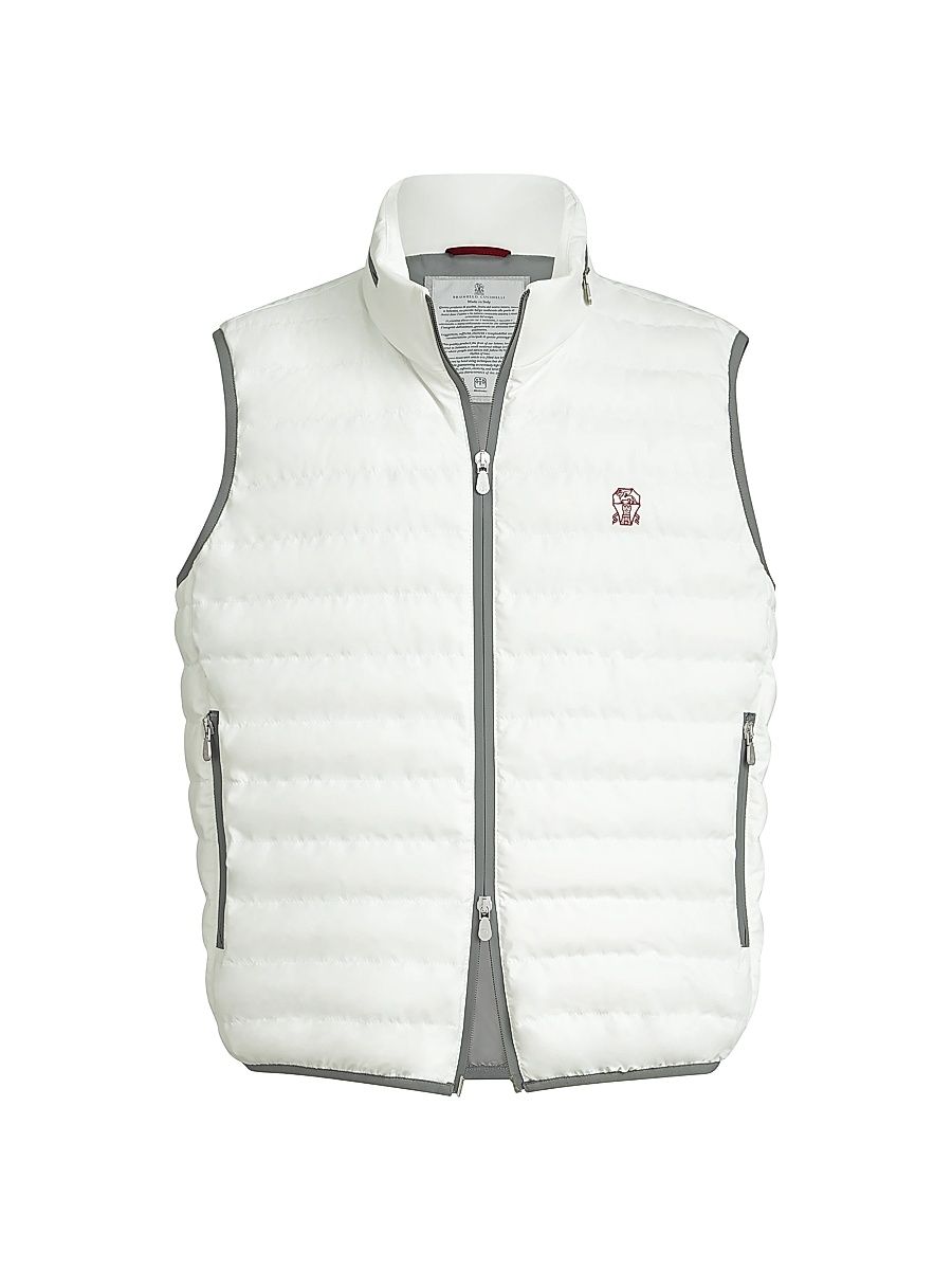Men's Bonded Nylon Down Vest with Logo and Packable Hood - Off White - Size XXXL