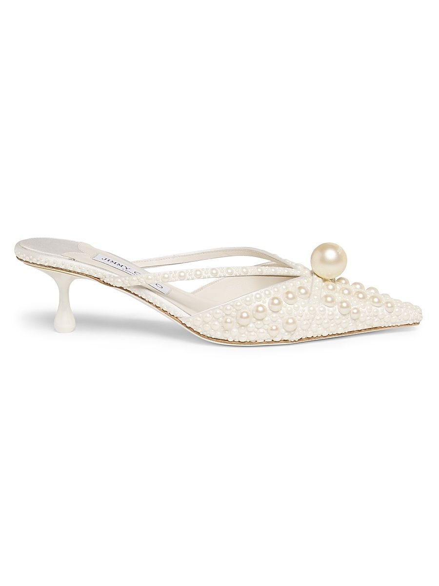 Women's Sana 50MM Pearl Embellished Mules - White - Size 11