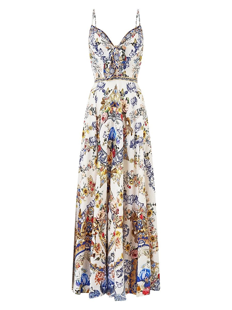 Women's Pottery Parlour Linen Tie-Front Maxi Dress - The Pottery Parlour - Size Small