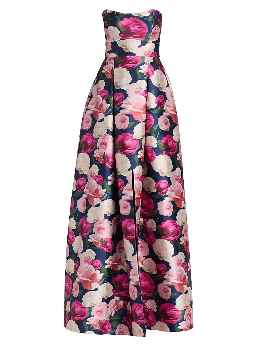 Women's Giovanna Floral Satin Strapless Fit & Flare Gown - Peony Ikat - Size 8