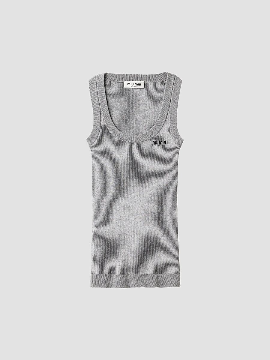 Miu Miu Women's Cotton Knit Tank Top - Grey - Size 8