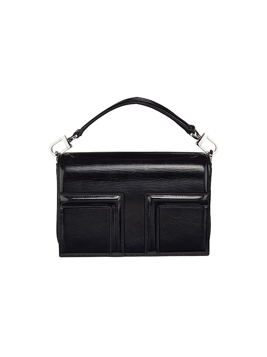 Women's Mini T-Flap Leather Crossbody Bag - Black