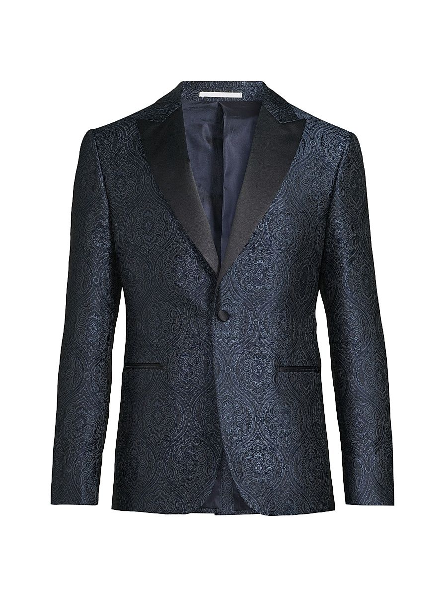 Men's Paisley Silk-Blend Single-Breasted Dinner Jacket - Blue Navy - Size 46