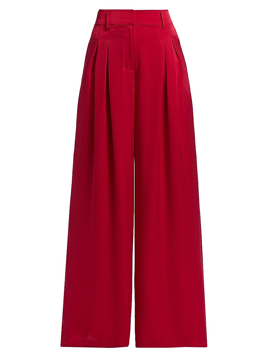 Women's Oscar Pleated Wide-Leg Pants - Scarlet Red - Size 8