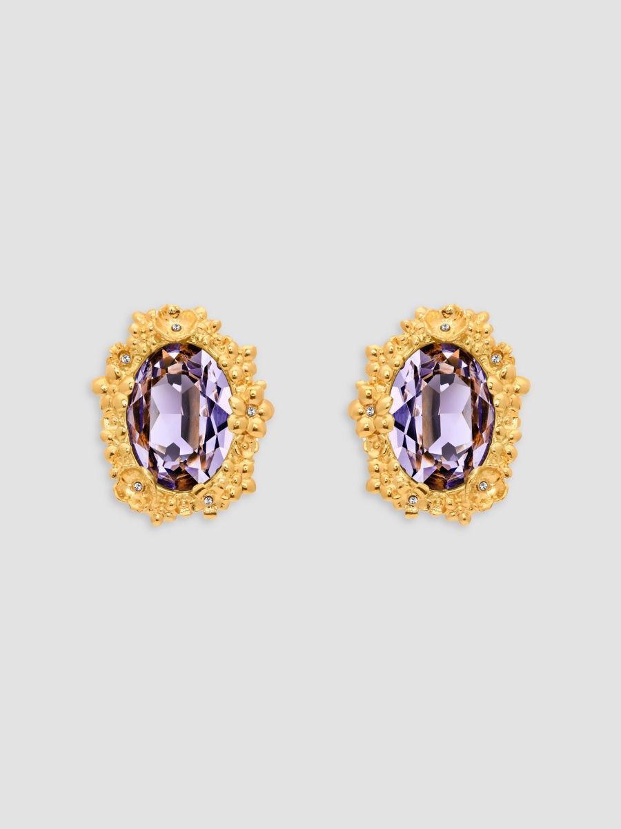 Oscar de la Renta Women's Goldtone & Glass Crystal Stud Earrings - Violet