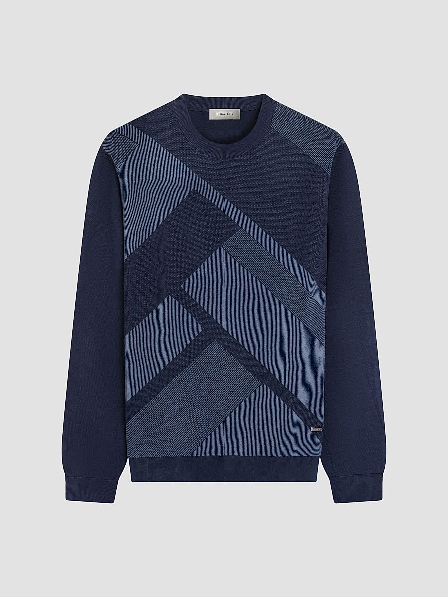 Men's Geometric Cotton Crewneck Sweater - Ink - Size Small