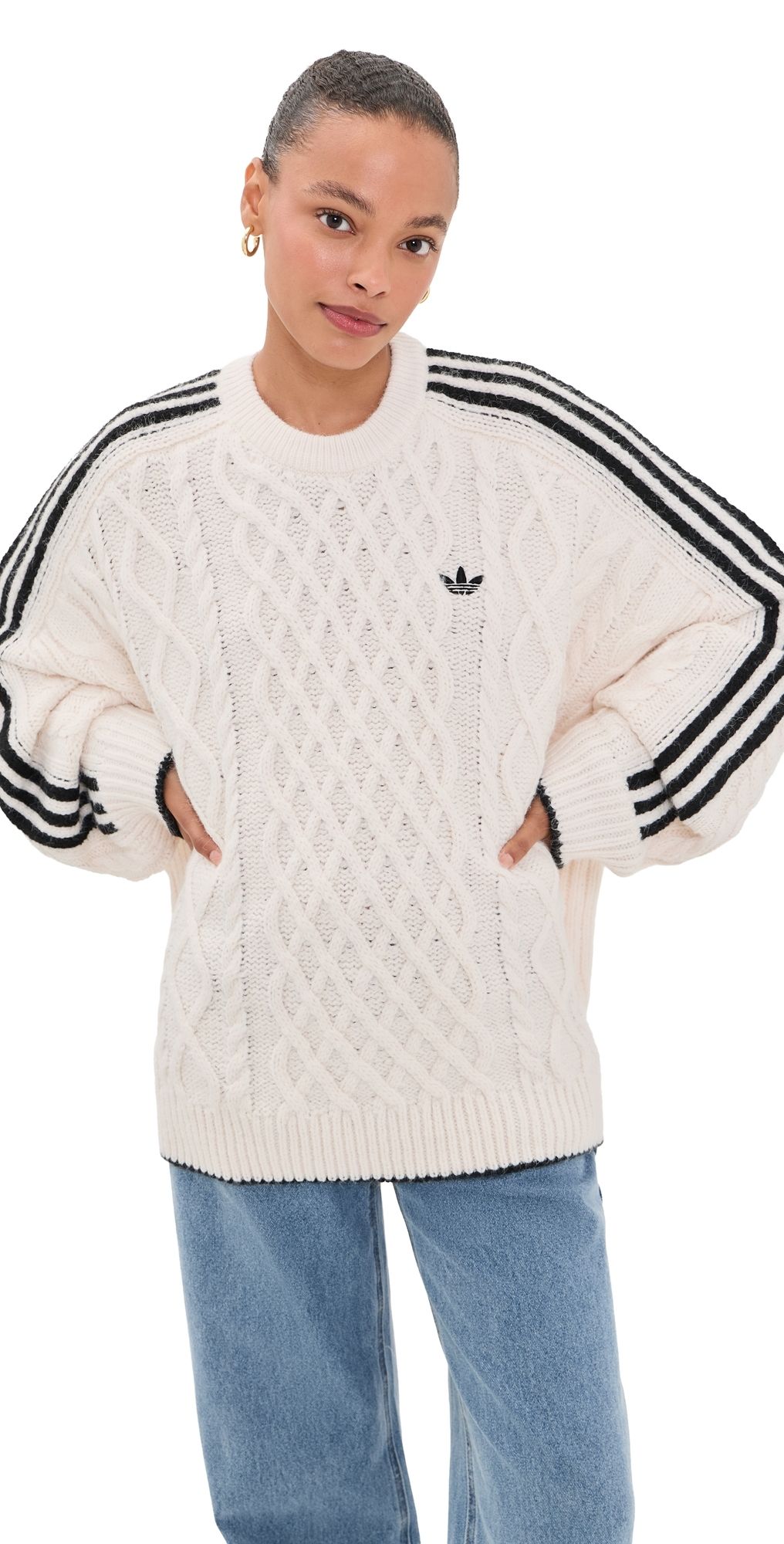 adidas Cable Knit Sweater Chalk White/Black One Size