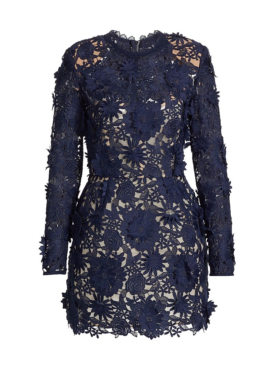 Women's Maia Floral Appliqué Lace Minidress - Navy - Size Small