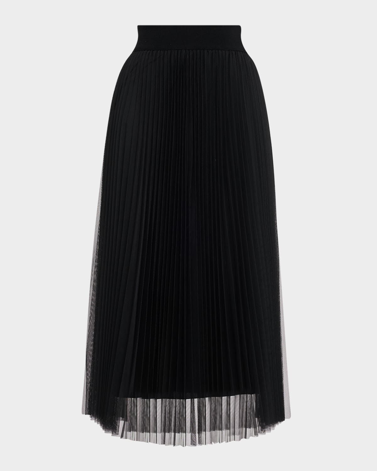 Pleated Tulle A-Line Midi Skirt