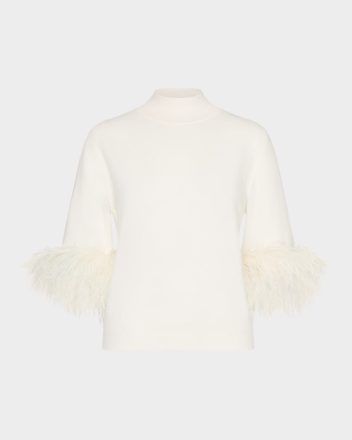 Mock-Neck Feather Cuff Sweater