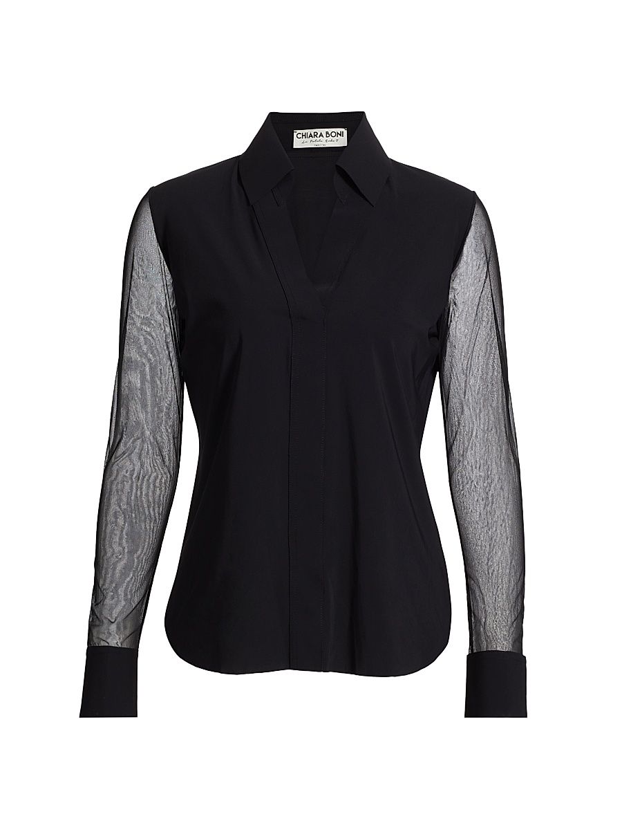 Women's Kai Illusion Button-Front Shirt - Black - Size 8