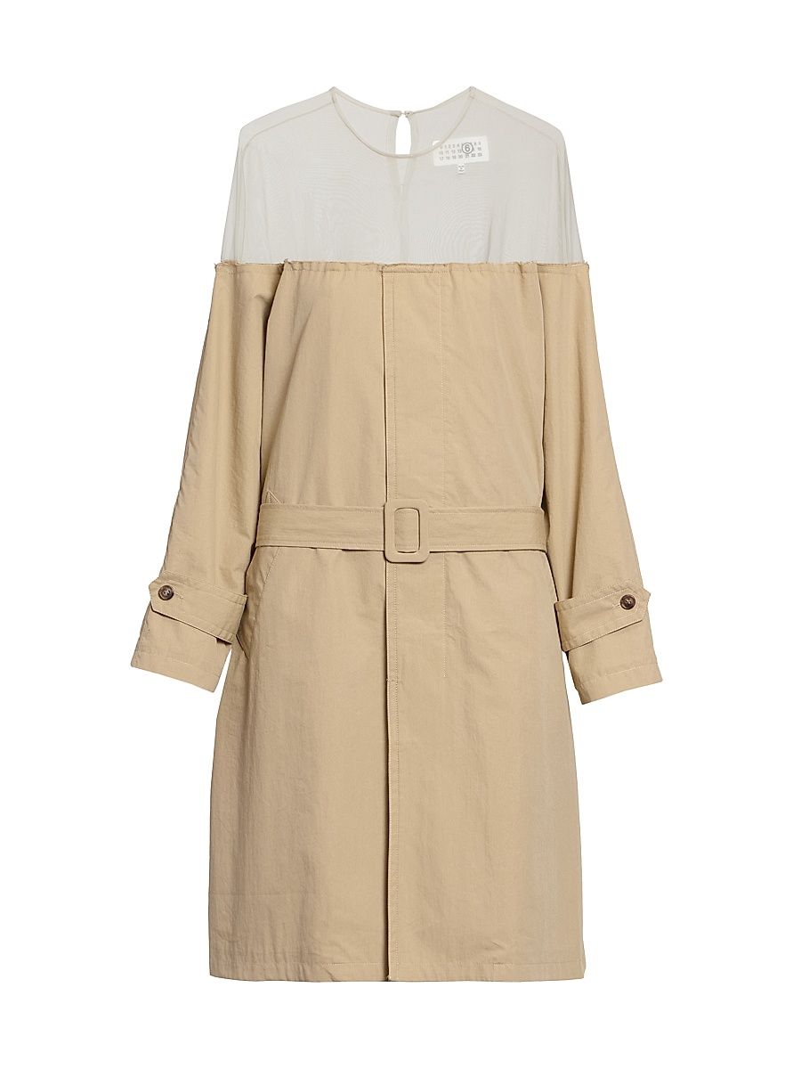 Women's Illusion Trench Knee-Length Dress - Beige - Size 4