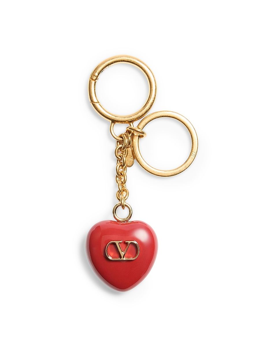 Women's Coeur Royal Bag Charm with Key Ring in Metal and Enamel - Antique Brass Red