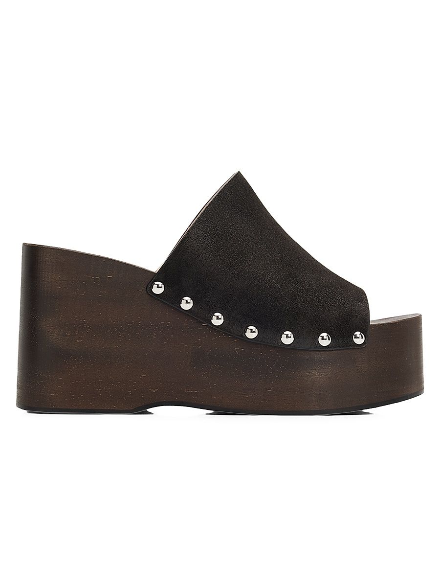 Women's Kate 100MM Studded Suede Clogs - Shadow - Size 9.5