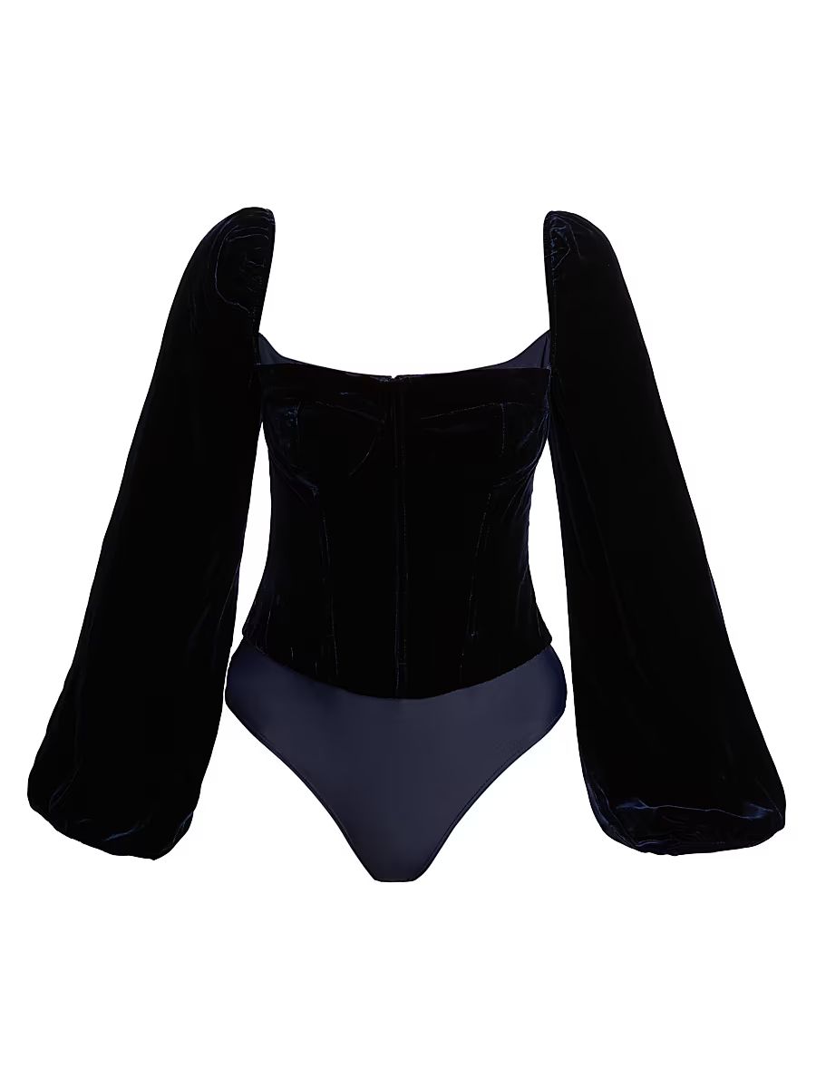 Women's Annel Velvet Blouson-Sleeve Bodysuit - Eclipse - Size 4