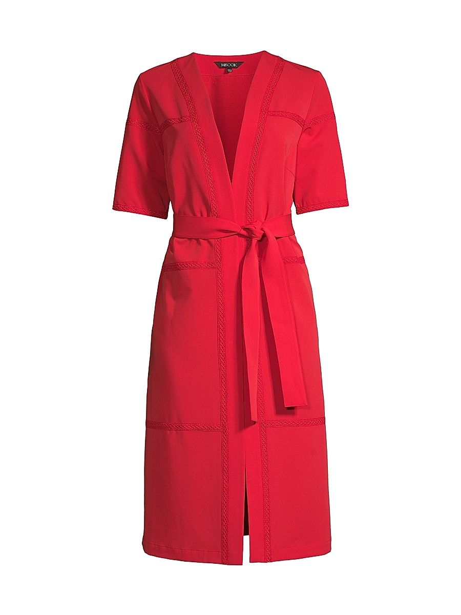 Women's Belted Short-Sleeve Duster - Sunset Red - Size Medium