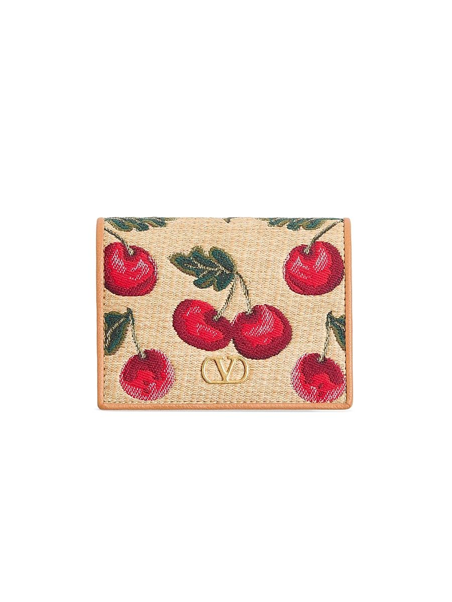 Women's Vlogo Signature Cherryfic Jacquard Raffia Wallet - Natural Red
