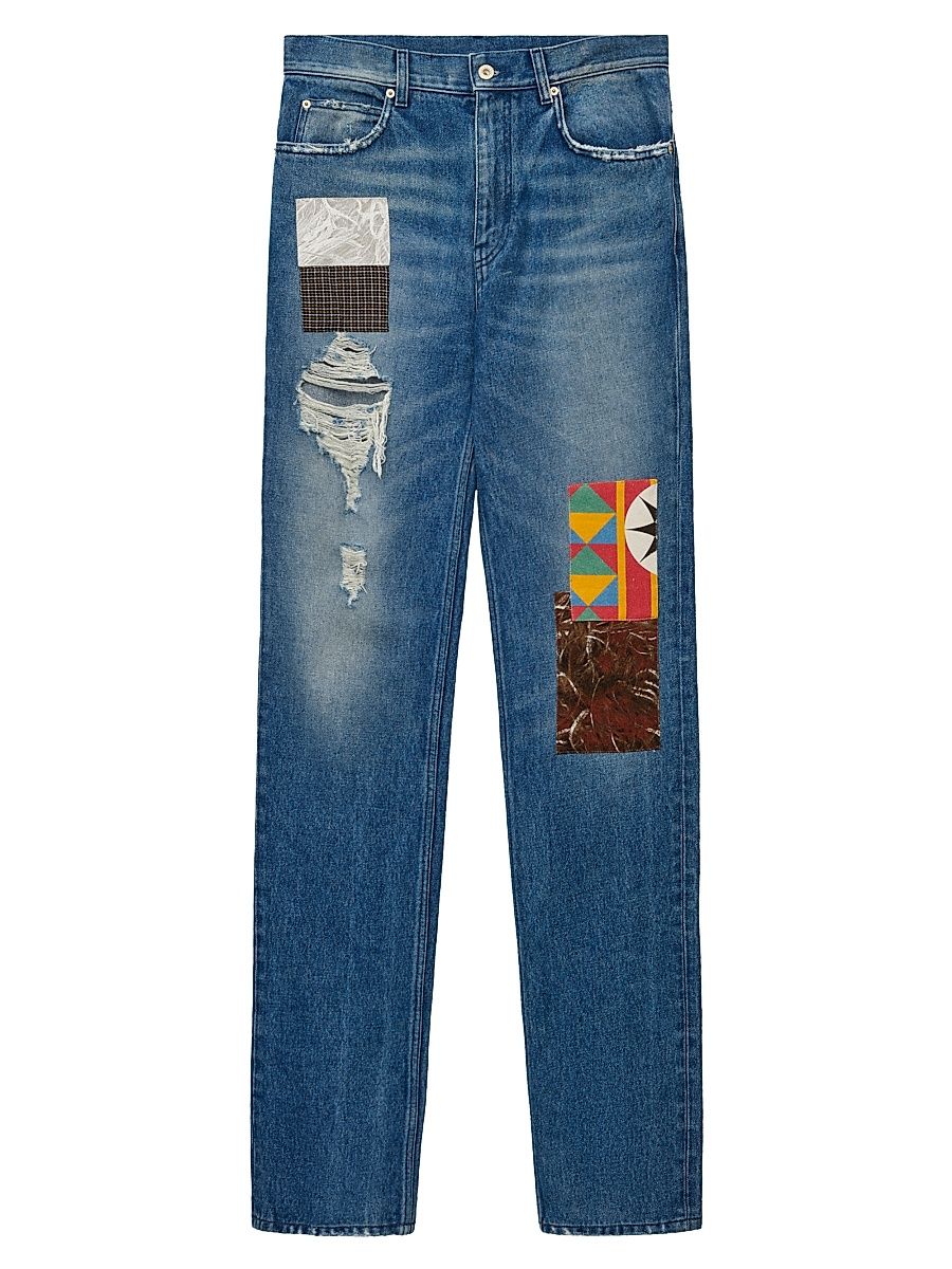 Men's LOEWE x Paula's Ibiza Patchwork Straight-Leg Jeans - Medium Blue - Size 36