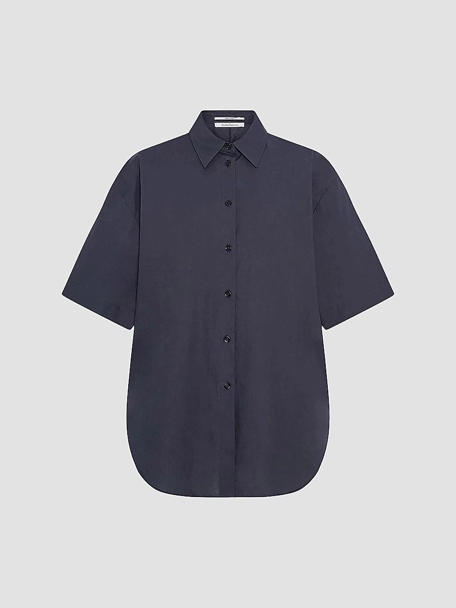 Women's Poplin Short Sleeve Shirt - Midnight - Size XL