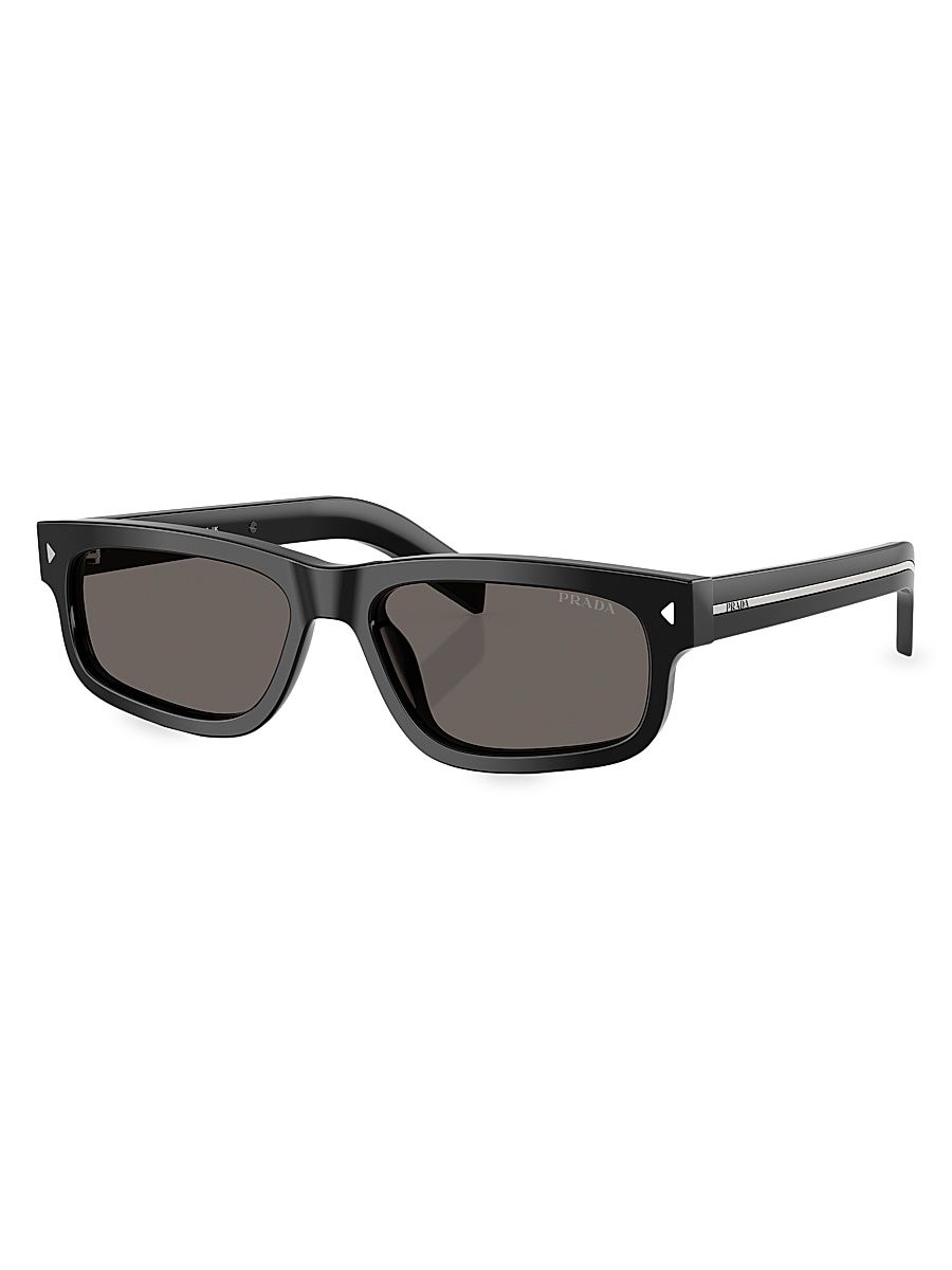 Men's 57MM Rectangular Sunglasses - Black Dark Grey
