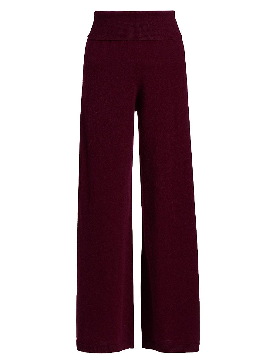 Women's Cashmere Foldover Knit Pants - Rosewood - Size XS