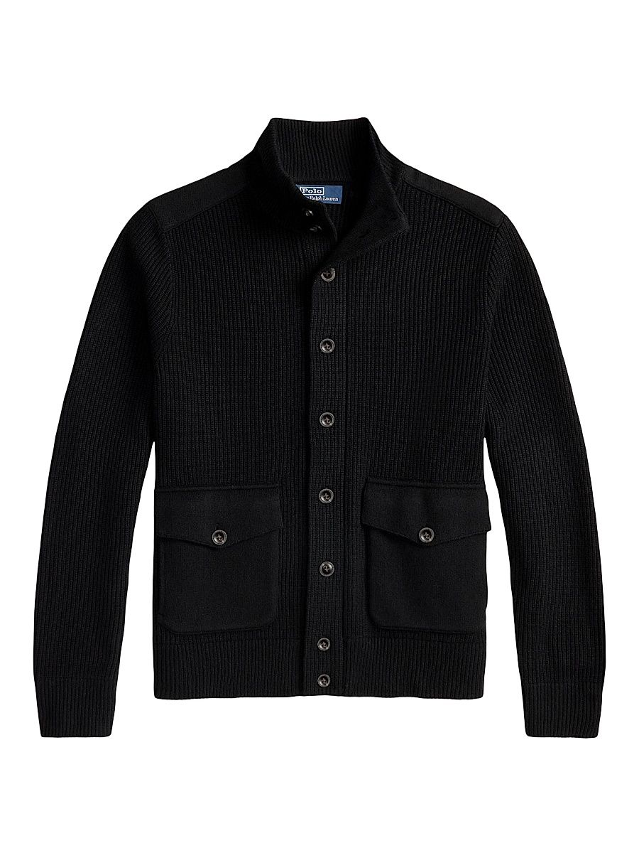 Men's Wool Mock Turtleneck Cardigan - Polo Black - Size XXL