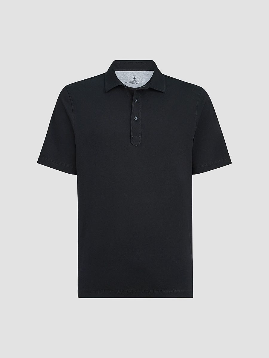 Men's Cotton Jersey Polo Shirt with Shirt-Style Collar - Navy Blue - Size XXXXL