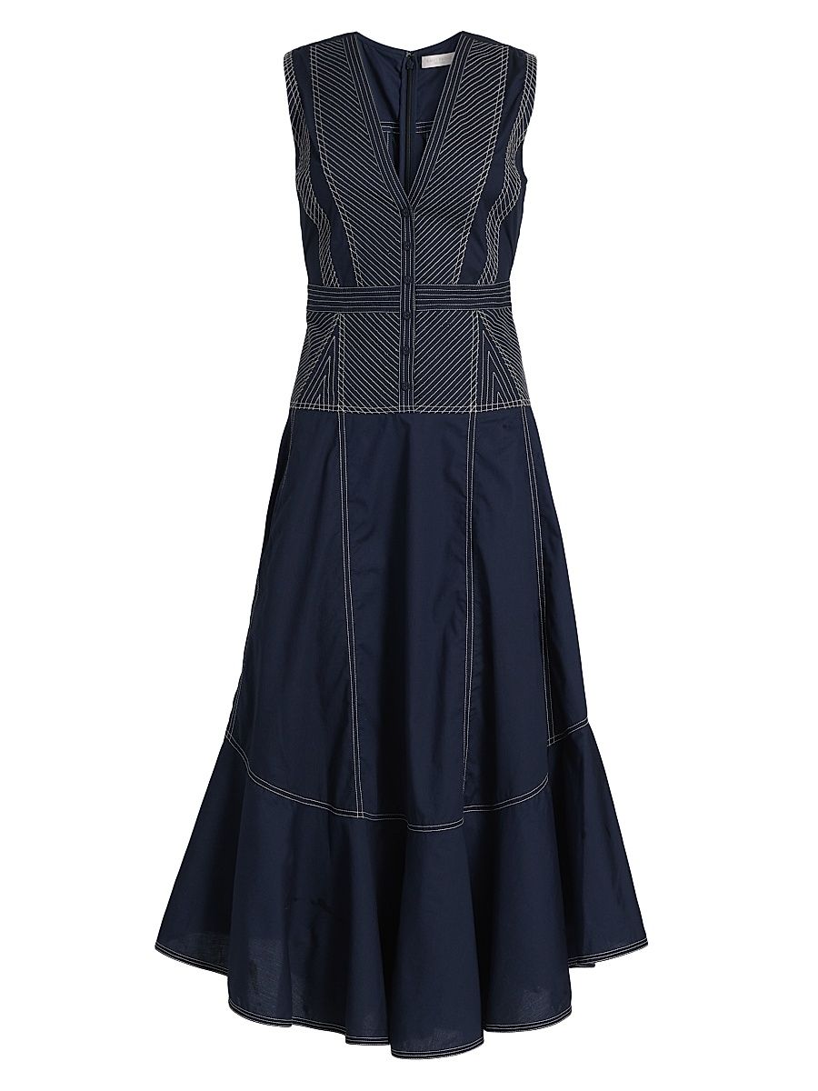 Women's Grega Striped Cotton Midi-Dress - Navy - Size 12