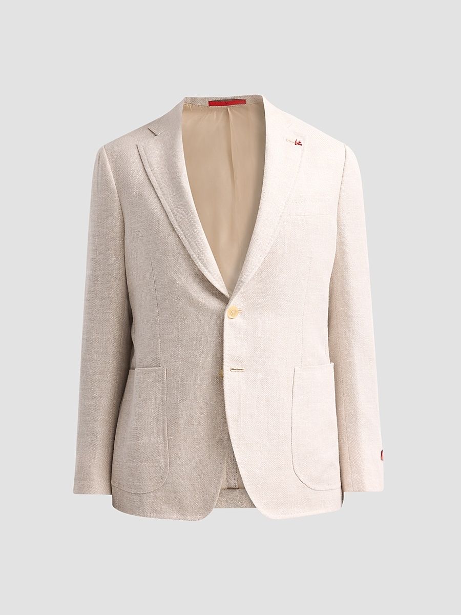 Men's Linen-Wool-Silk Woven Jacket - Light Beige - Size 50