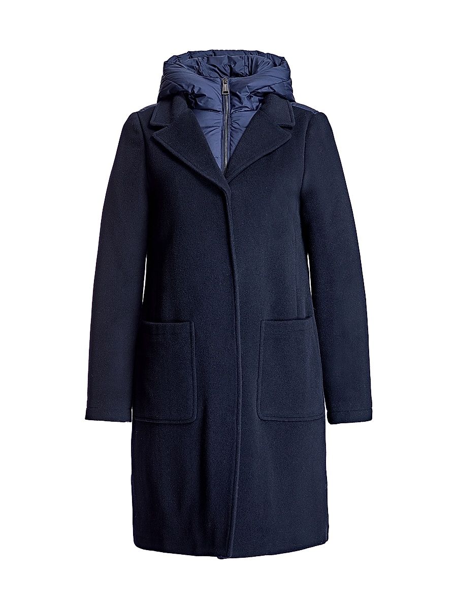 Women's Wool Blend Puffer Coat - Navy - Size Large