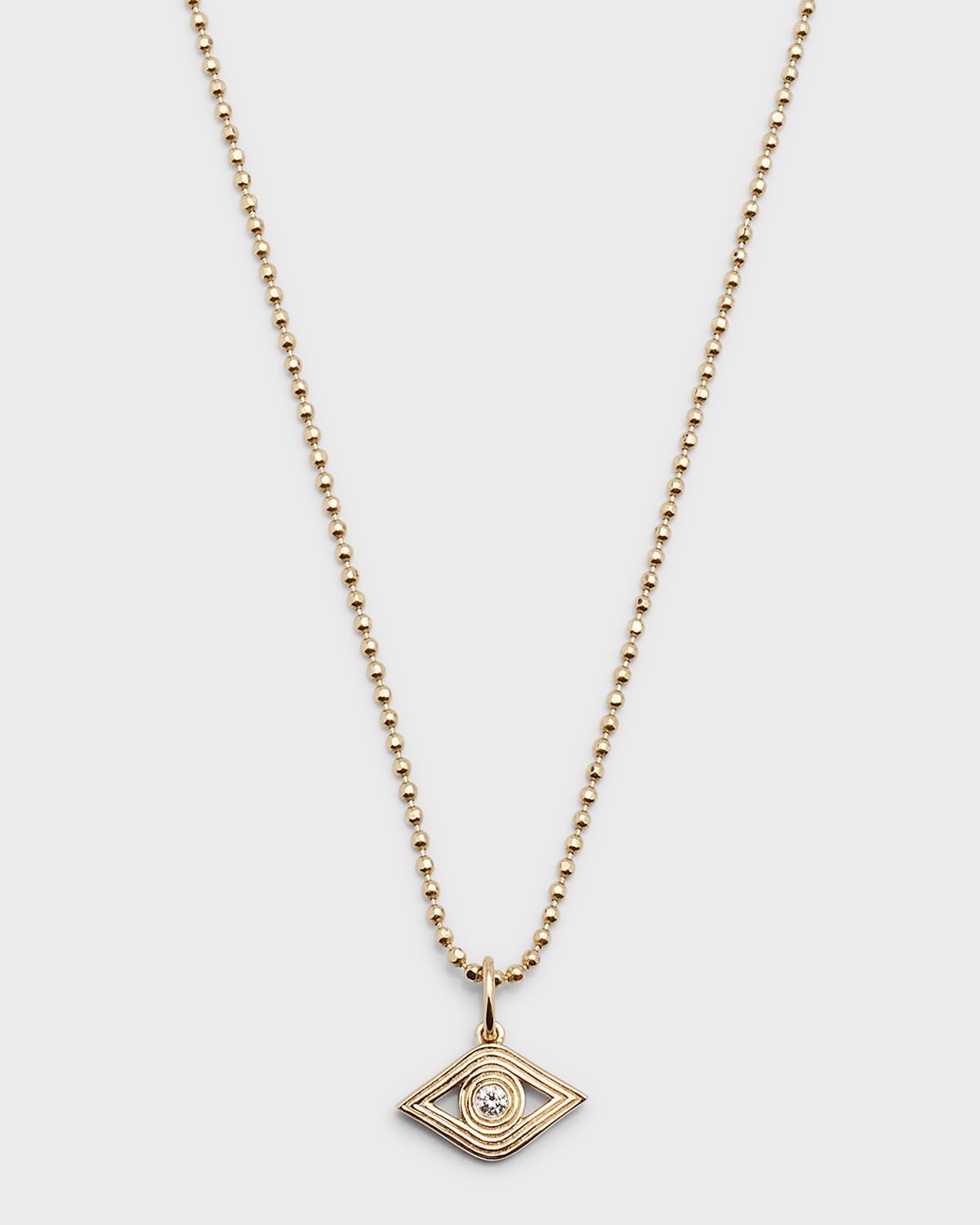 14K Fluted Single Diamond Evil Eye Charm on Bolita Necklace