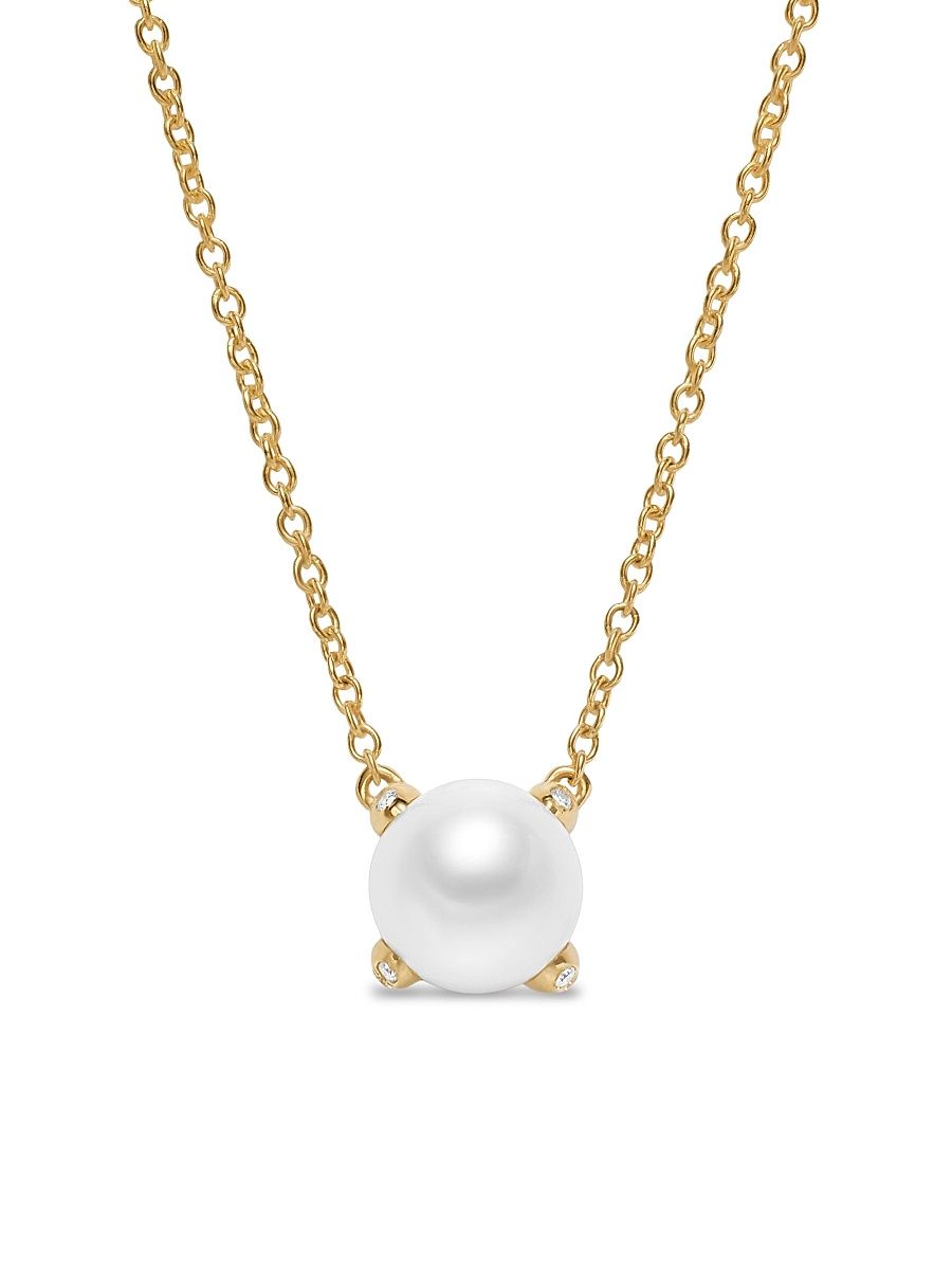 Women's Pearl Classics Necklace in 18K Yellow Gold with Diamonds - Pearl - Size 18
