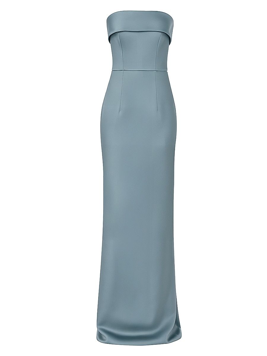 Women's Rhea Bosphorus Fog Satin Column Gown - Bosphrous Fog - Size 12