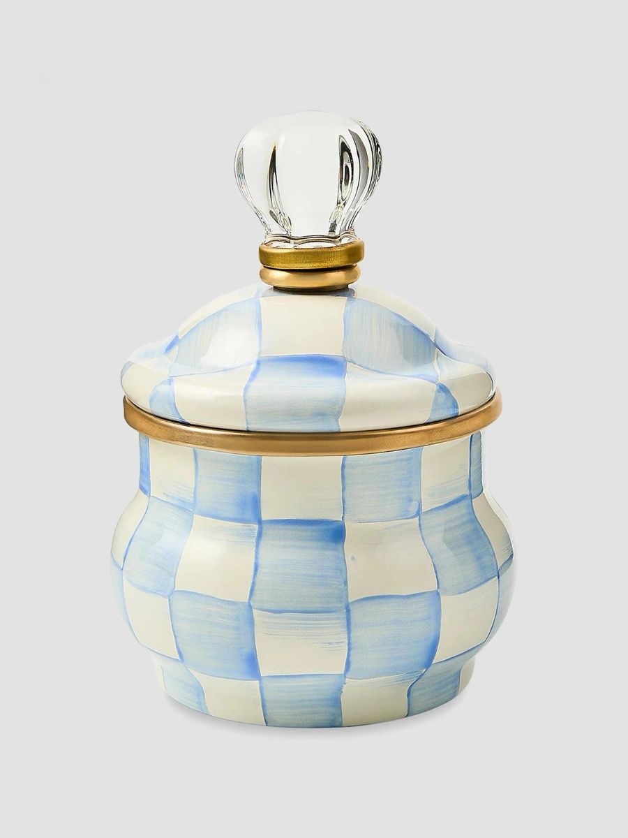 MacKenzie-Childs Sky Check Hand-Painted Enamel Lidded Sugar Bowl