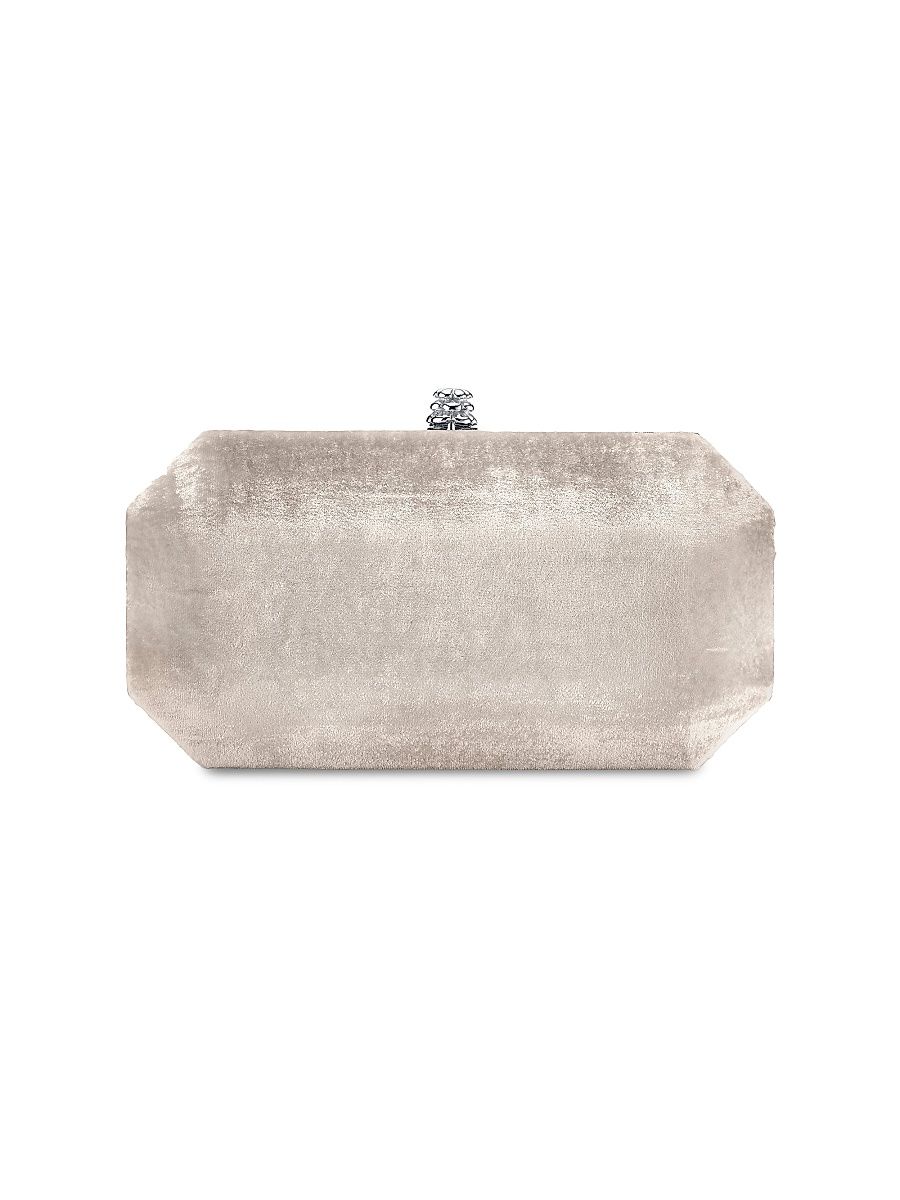 Women's Small Perry Clutch in Crushed Velvet - Platinum