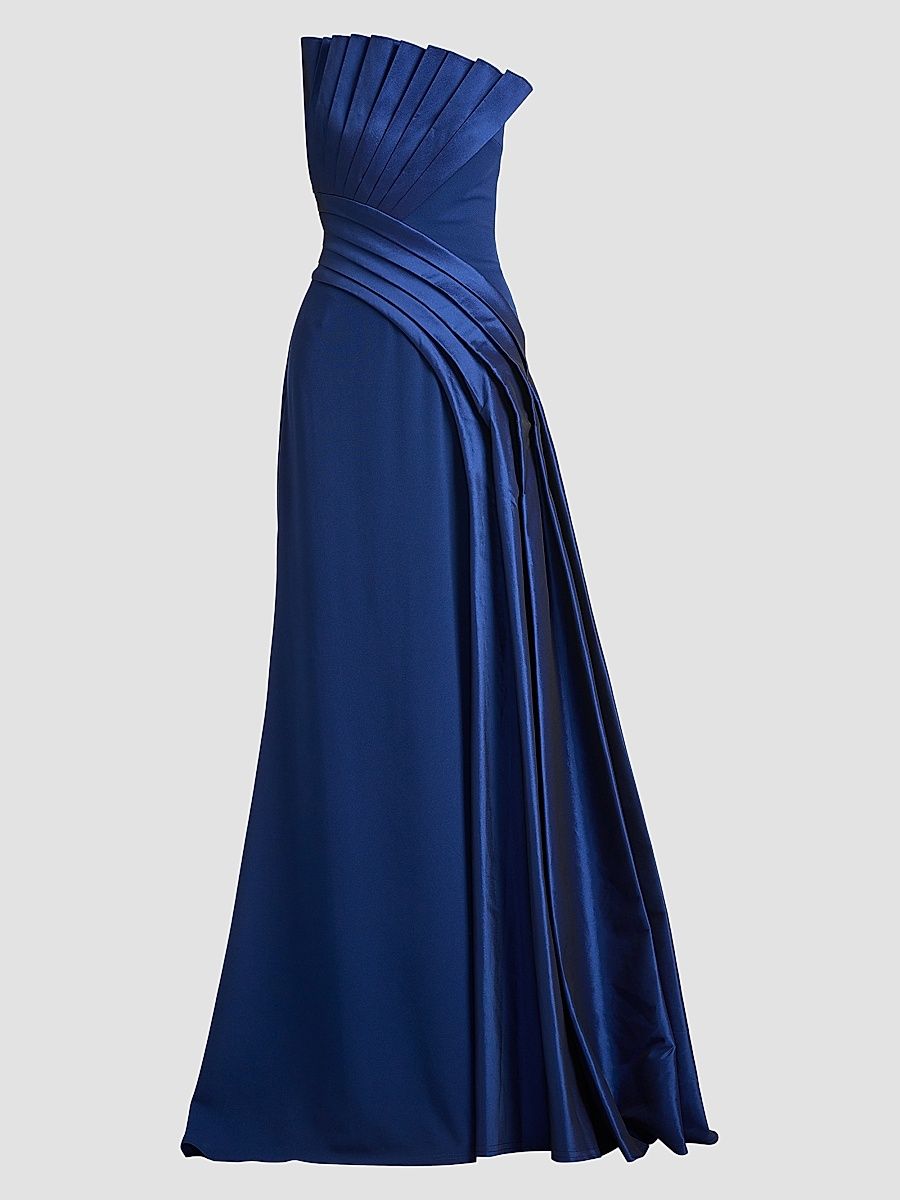 Women's Belair Draped Taffeta & Crepe Strapless Gown - Navy - Size 14
