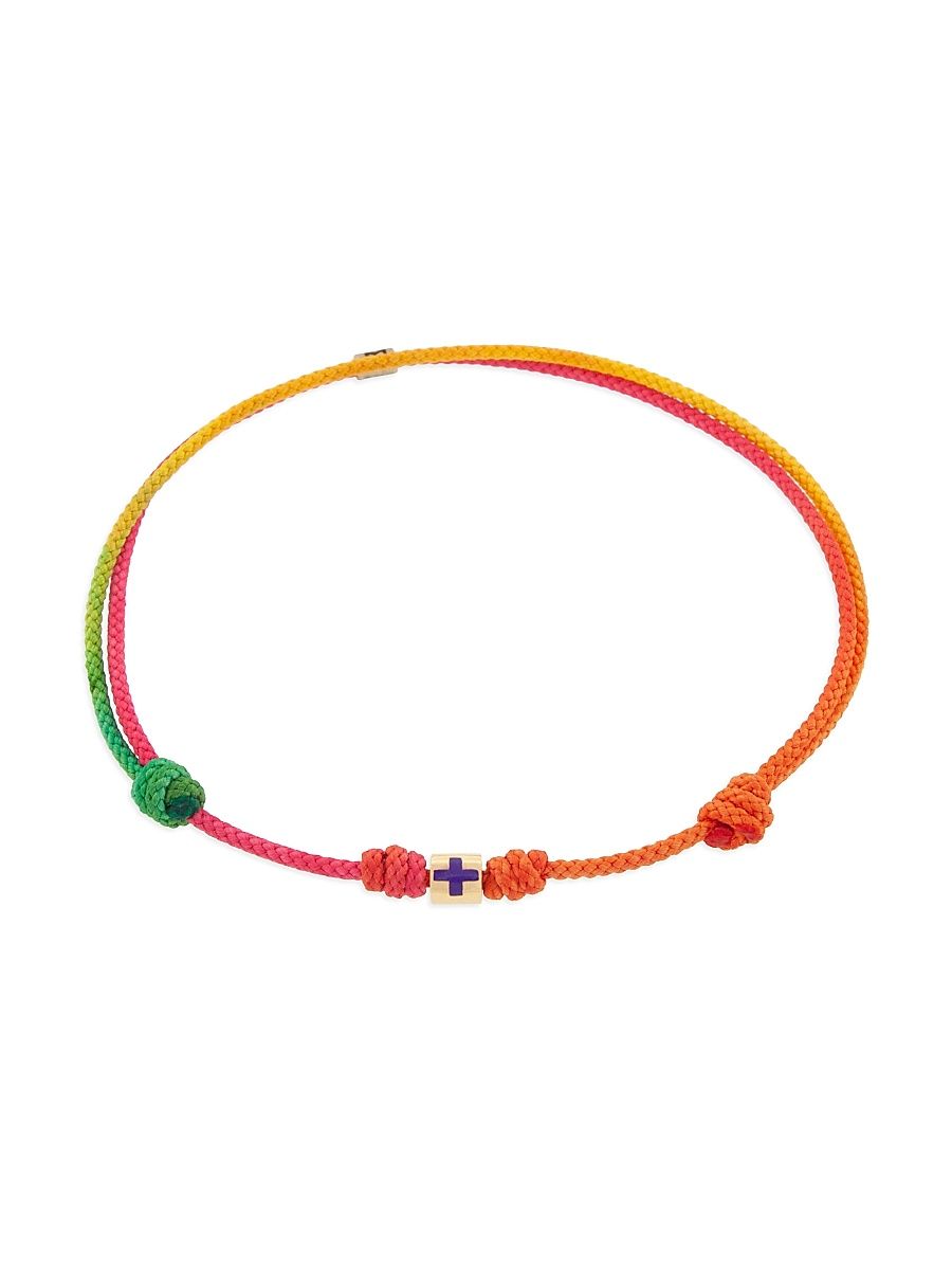 Men's 14K Yellow Gold & Braided Cord Bracelet - Rainbow