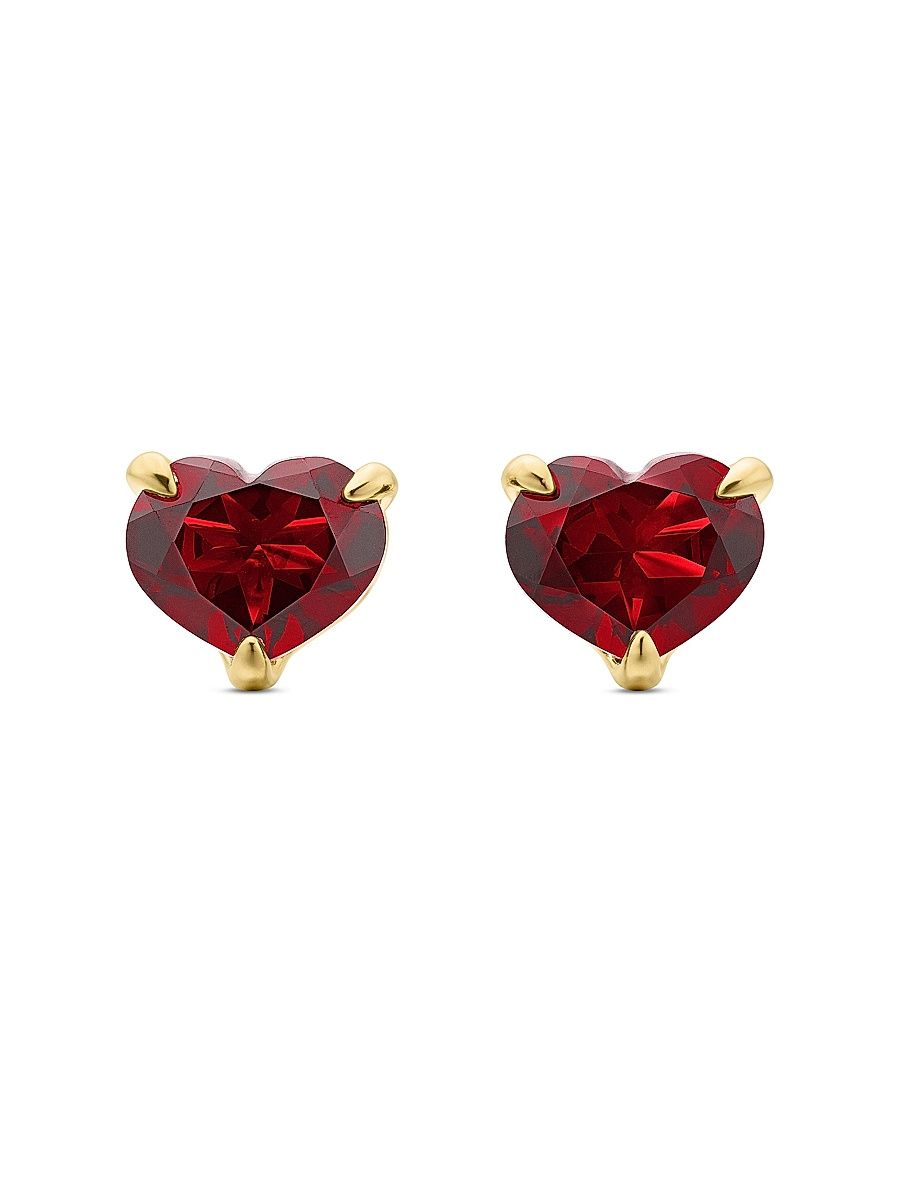 Women's Chatelaine Heart Stud Earrings in 18K Yellow Gold with Garnet, 8mm - Garnet