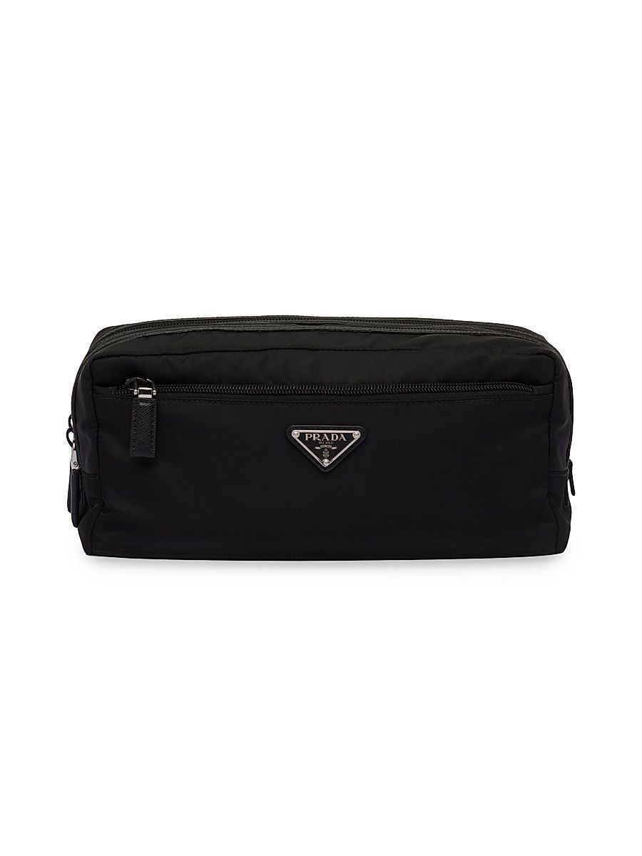 Re-Nylon and Saffiano Leather Travel Pouch - Black