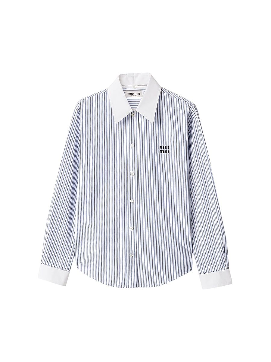 Women's Striped Poplin Shirt - White - Size 10