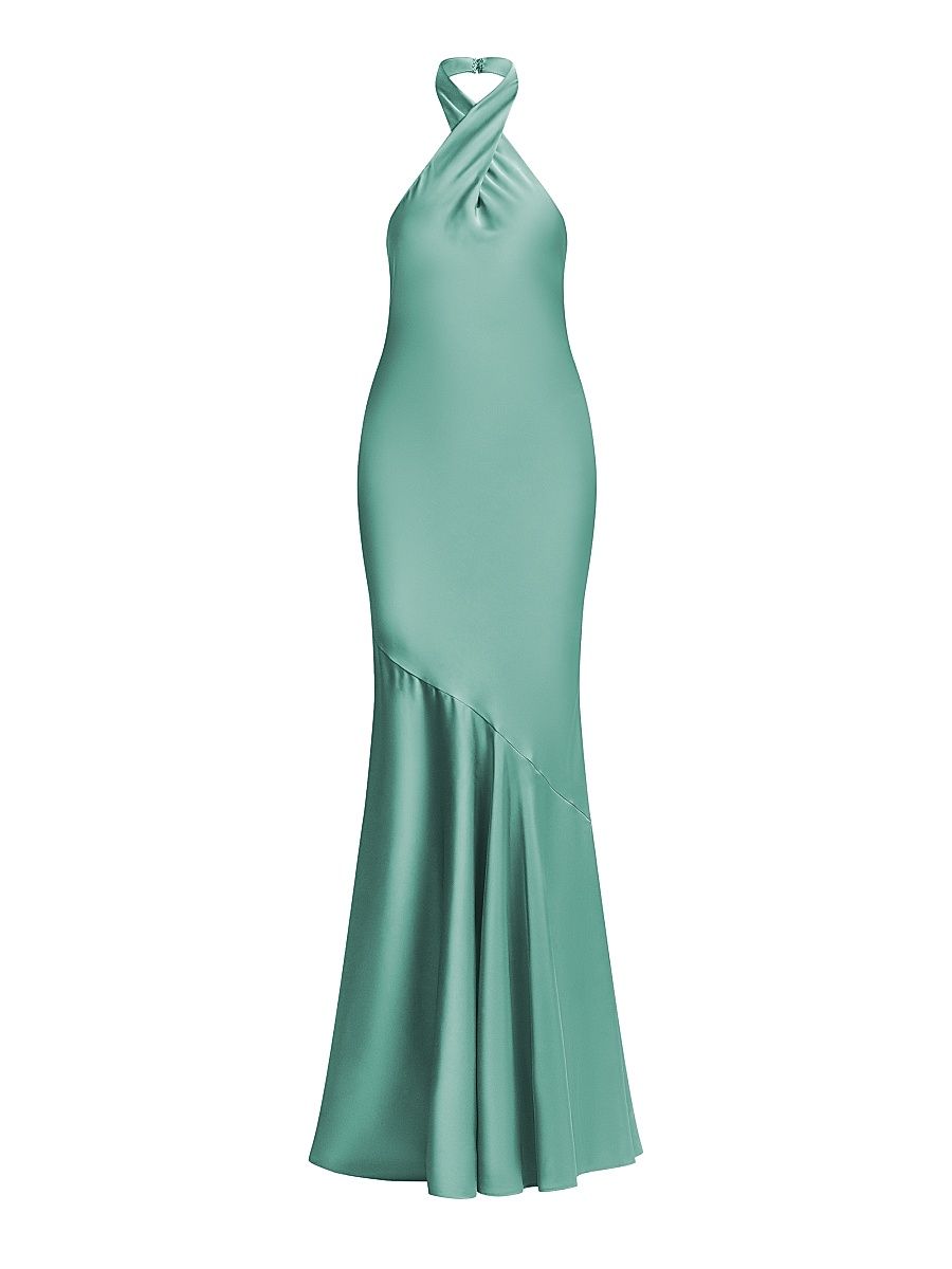 Women's Evelyn Satin Halter Gown - Eucalyptus - Size 14