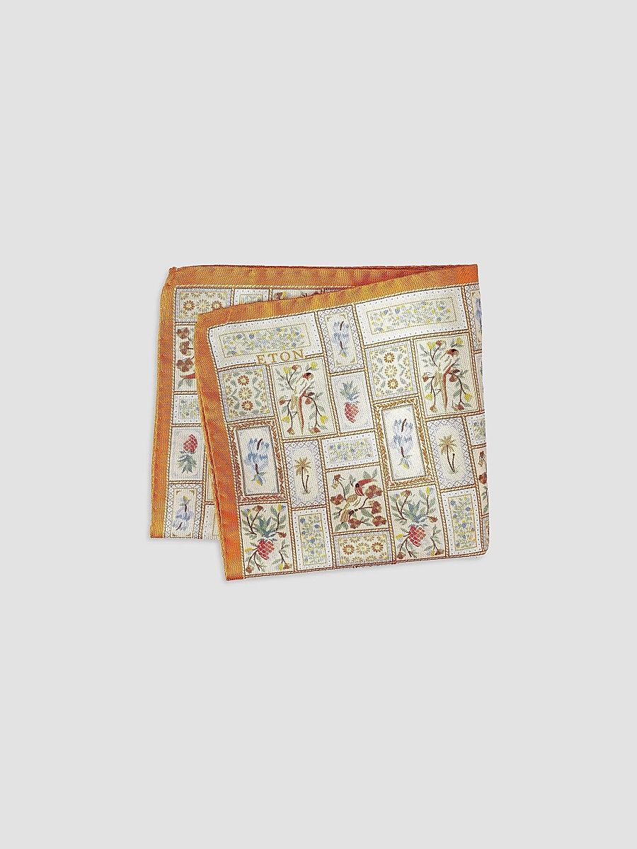 Men's Patchwork Panama Silk Pocket Square - Orange