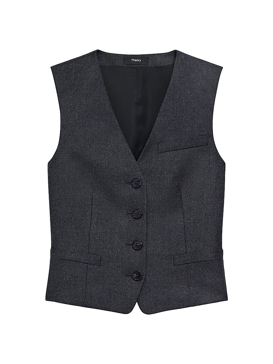 Women's New Waistcoat Wool Vest - New Charcoal Melange - Size 4