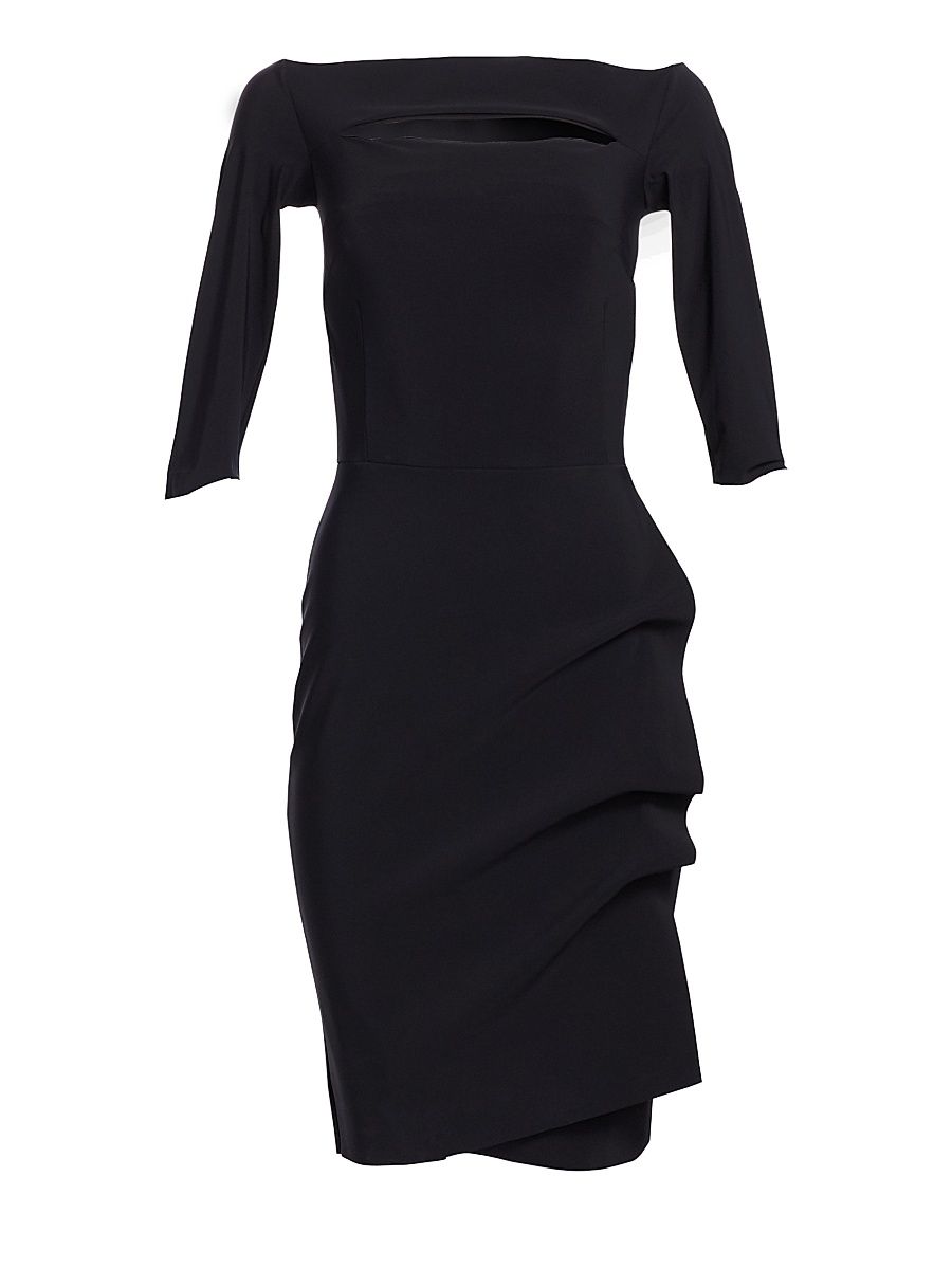 Women's Kate Ruffled Three-Quarter Sleeve Bodycon Dress - Black - Size 14