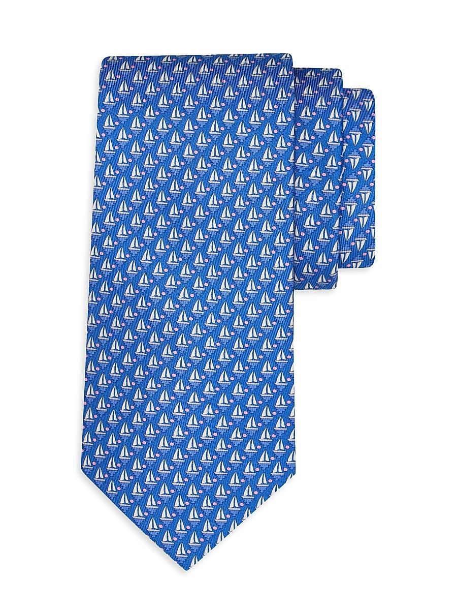 Men's Alba Sailboat-Print Silk Tie - Celeste