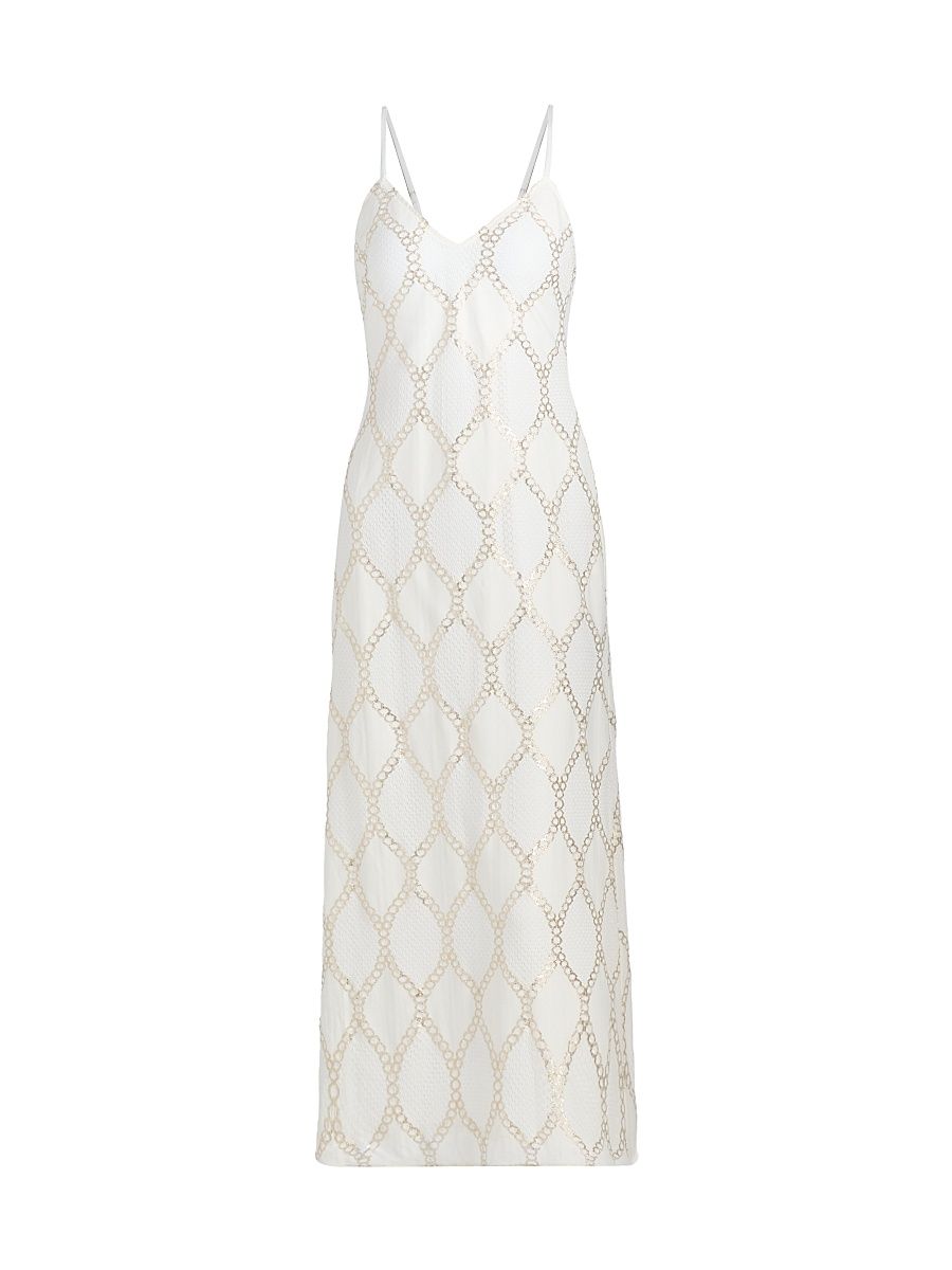 Women's Lynn Metallic Chain Midi-Dress - Winter White Diamond - Size 14