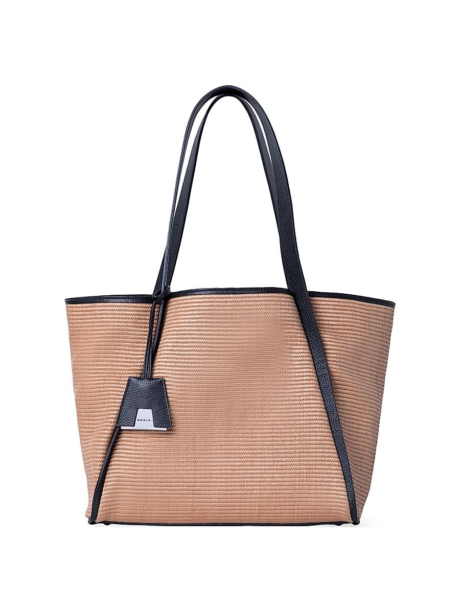 Women's Medium Alex Raffia Bucket Tote - Camel Black