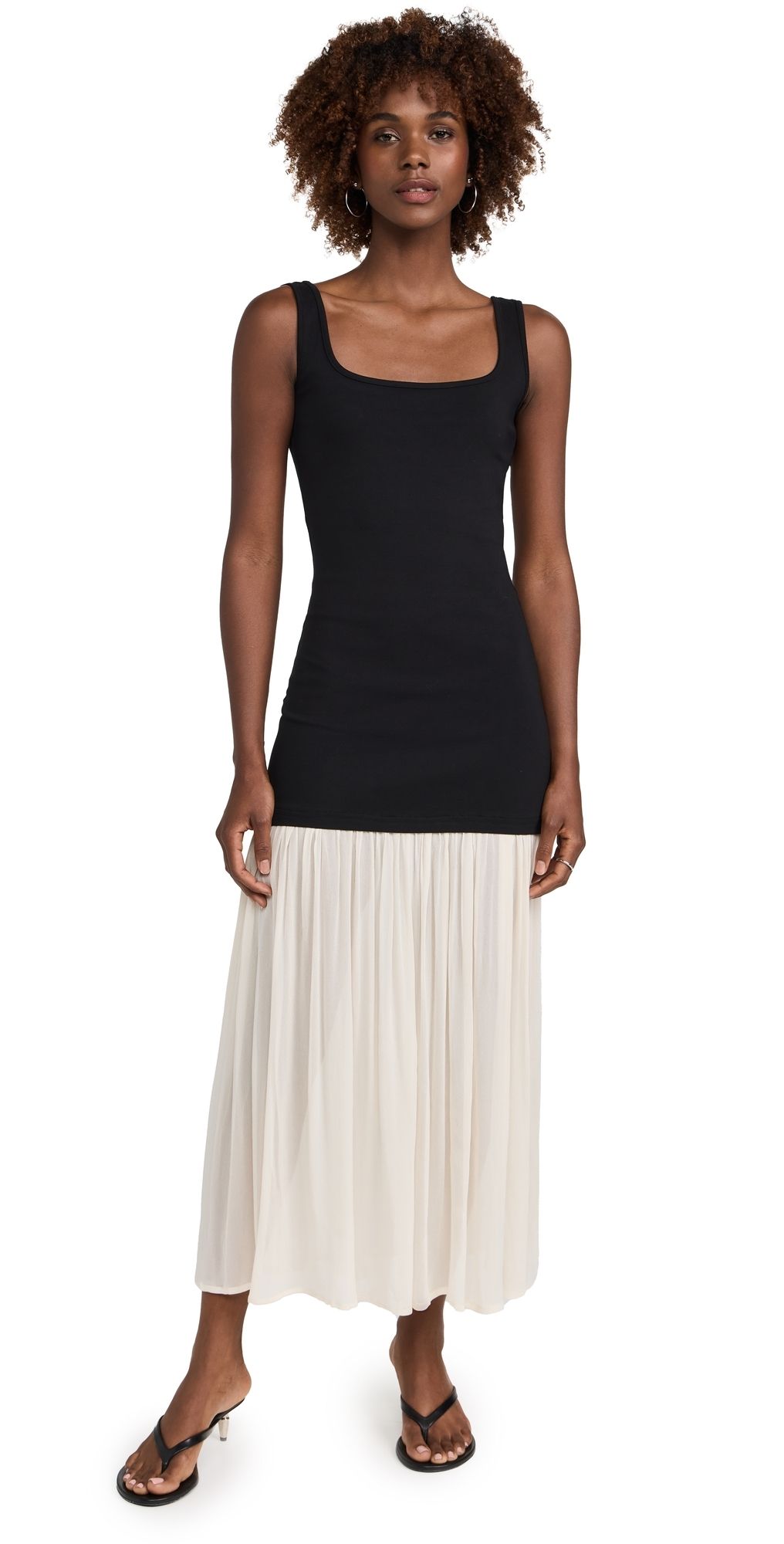 Pixie Market Gia Chiffon Hem Tank Dress Black/White S